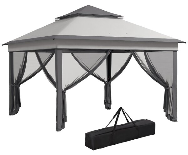 Gazebo da Giardino 326x326x272 cm Altezza Regolabile e Zanzariere Grigio Chiaro e Scuro