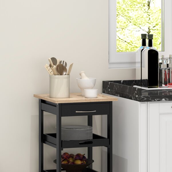 HOMCOM Carrello di servizio da cucina a ruote con 2 ripiani rimovibili, cassetto, scaffale rovere chiaro legno di pino nero