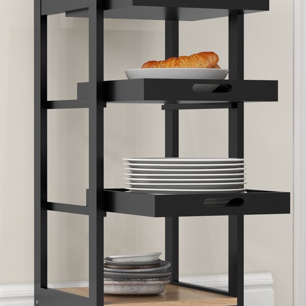 HOMCOM Carrello di servizio da cucina a ruote con 2 ripiani rimovibili, cassetto, scaffale rovere chiaro legno di pino nero