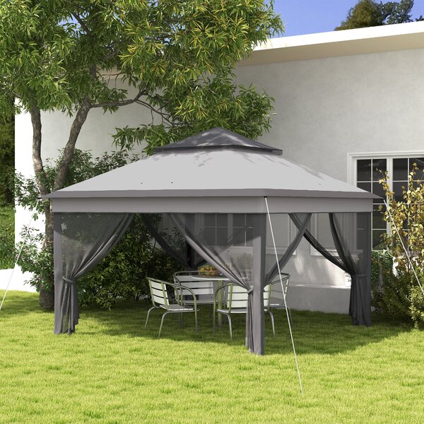 Gazebo da Giardino 326x326x272 cm Altezza Regolabile e Zanzariere Grigio Chiaro e Scuro