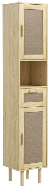 HOMCOM Mobiletto bagno colonna stoccaggio bagno con porte in rattan cassetto 2 armadi 32 x 30 x 170 cm rovere