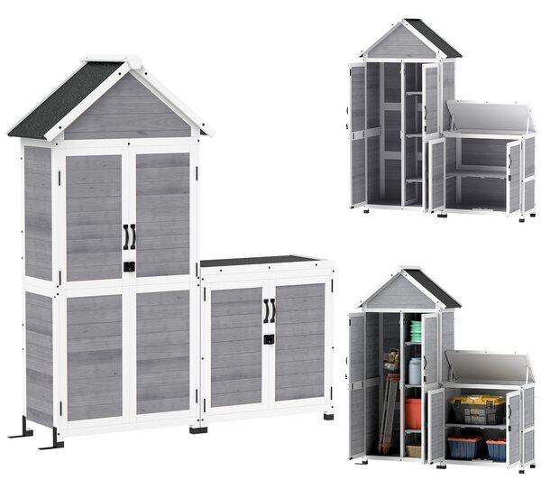 Set 2 Armadi Porta Attrezzi da Esterno Porte con Blocco in Legno di Abete Grigio Chiaro