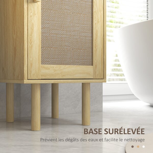 HOMCOM Mobiletto bagno colonna stoccaggio bagno con porte in rattan cassetto 2 armadi 32 x 30 x 170 cm rovere