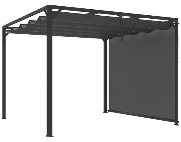 Gazebo Pergola da Giardino 300x300x227 cm con Telo Retrattile e Tenda a Rullo Grigio Scuro