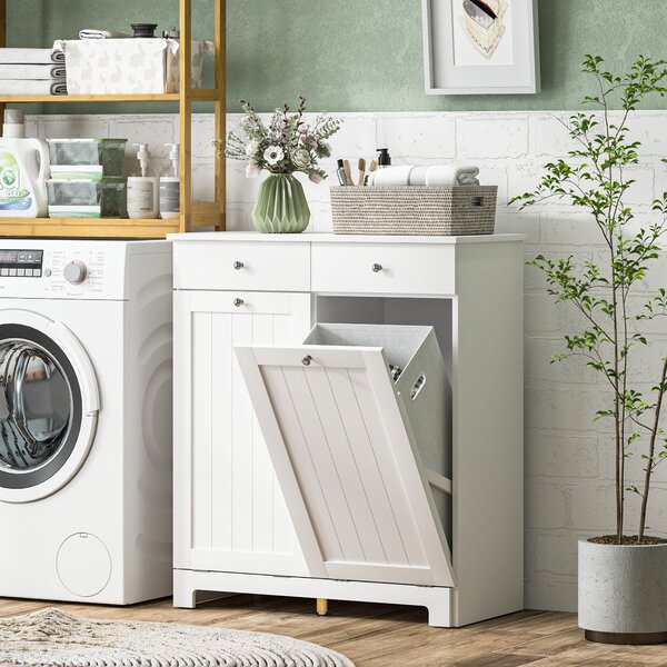 Mobile Portabiancheria da Bagno 78x38x90 cm con 2 Ceste Rimovibili Cassetti e Ante a Ribalta Bianco
