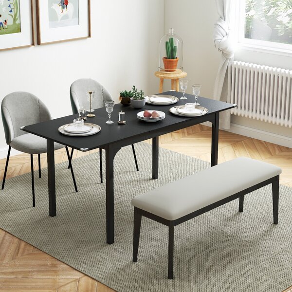 Tavolo Allungabile 4-6 Posti 120-160x70x75 cm Piano in MDF con Protezione Angoli Nero