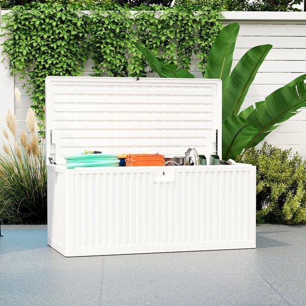Baule da Esterno 140x68x68 cm Capacità 140L in PE Impermeabile e Scanalato Bianco