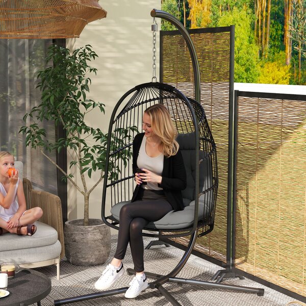 Amaca Poltrona Sospesa a Dondolo Pieghevole 74x68x105A cm da Interno ed Esterno Grigio Scuro