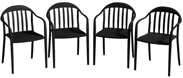 Set 4 Sedie da Giardino 57x54x78 cm Impilabili con Schienale Alto in PP Nero