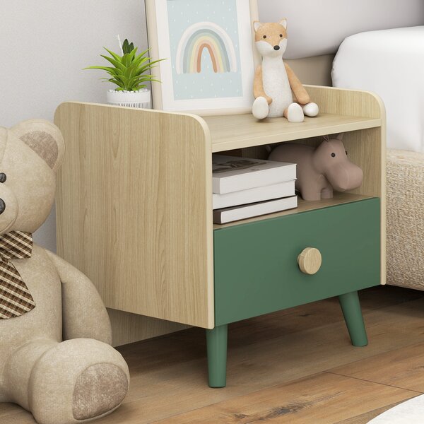 AIYAPLAY Comodino per bambini tavolino per bambini con cassetto e nicchia, piccolo tavolino in legno per camera dei bambini