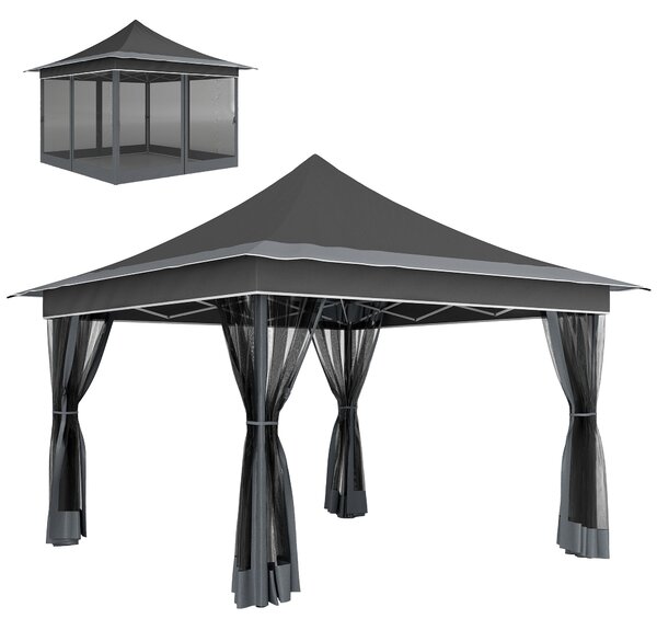 Gazebo da Giardino Pop Up 357x357x310 cm Altezza Regolabile e Zanzariere Grigio Scuro