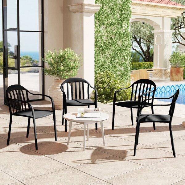 Set 4 Sedie da Giardino 57x54x78 cm Impilabili con Schienale Alto in PP Nero