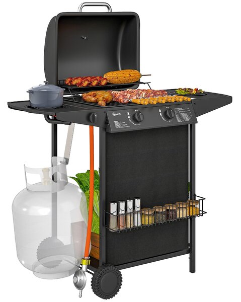 Barbecue a Gas con 3 Bruciatori Indipendenti 108x54x97 cm Coperchio con Termometro Nero