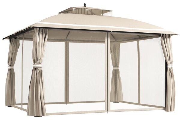 Gazebo da Giardino 370x303x290 cm Tende Laterali e Zanzariere Beige