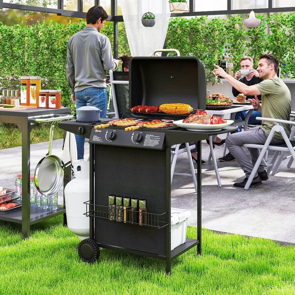 Barbecue a Gas con 3 Bruciatori Indipendenti 108x54x97 cm Coperchio con Termometro Nero