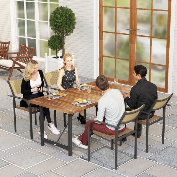 Tavolo da Giardino 160x90x75 cm Piano a Doghe in Legno di Acacia Gambe in Acciaio Colore Teak