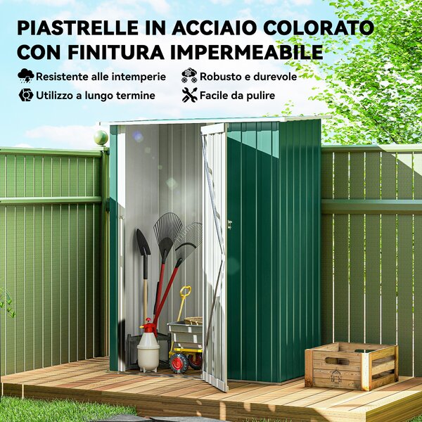 Outsunny Casetta Porta Attrezzi Capanno in Acciaio Impermeabile 142x84x189cm|Aosom
