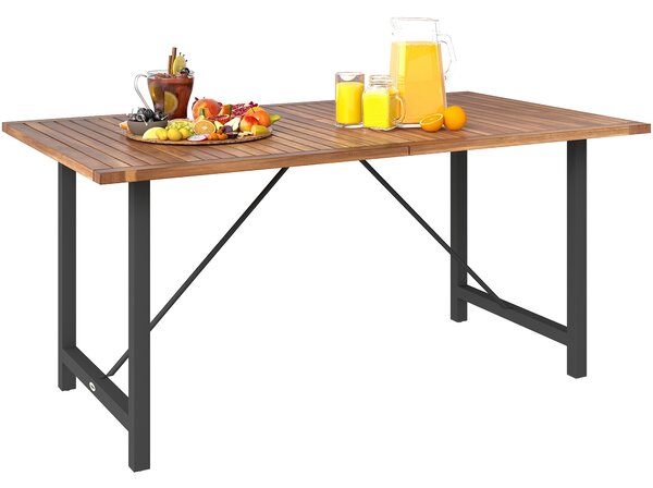 Tavolo da Giardino 160x90x75 cm Piano a Doghe in Legno di Acacia Gambe in Acciaio Colore Teak