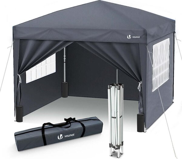 Gazebo VOUNOT® 3x3 m con 4 pannelli laterali e 4 sacchi di sabbia, gazebo pieghevole pop-up, gazebo da giardino pieghevole per feste, borsa inclusa, grigio