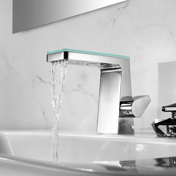 Rubinetto lavabo a cascata NT7320 - Ottone - Cromo e vetro - Funzione di avvio a freddo, colore: bianco
