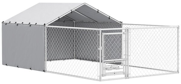Recinto per Cani Taglia Media e Grande fino a 3 kg 400x230x150 cm Porta Ciotole Girevole Argento