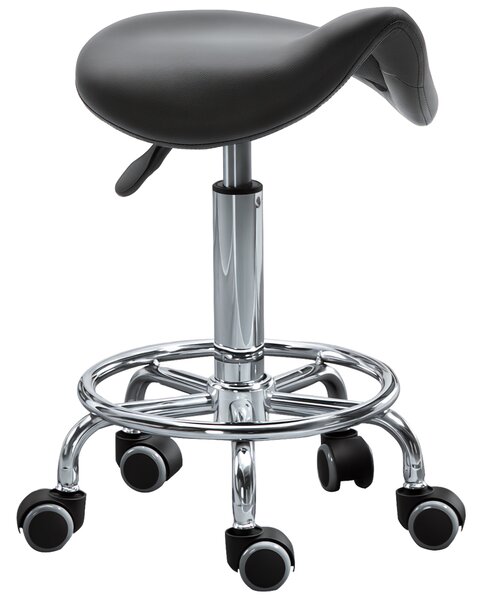 HOMCOM Sgabello Regolabile in Altezza con 5 Ruote e Seduta Ergonomica Imbottita in Gommapiuma, 36.2x37.5x51-66 cm, Nero|Aosom