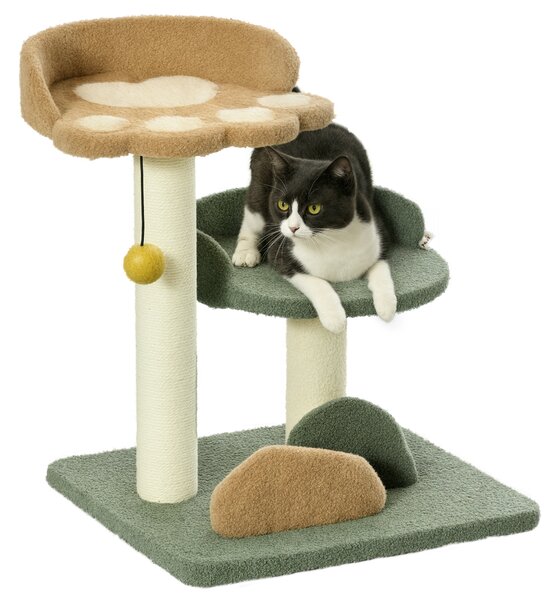 PawHut Albero Tiragraffi per Gatti con 2 Lettini, Pallina e Rivestimento in Velluto, 43x39x52cm|Aosom