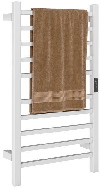 Scaldasalviette Elettrico Smart 45x11x80 cm a 10 Barre con Timer e Display LCD in Acciaio Inox Bianco