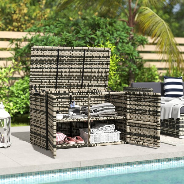 Baule da Giardino 118x57x69 cm Capacità 350L Apertura Frontale e Superiore in Rattan PE Grigio