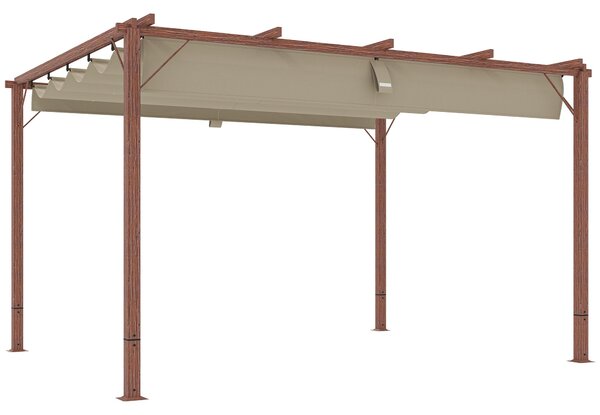 Gazebo Pergola da Giardino 382x300x232 cm con Tetto Retrattile in Poliestere e Alluminio color Legno