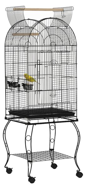 PawHut Gabbia per Uccelli e Canarini, Voliera con Ruote in Metallo Nero 51x51x153cm|Aosom