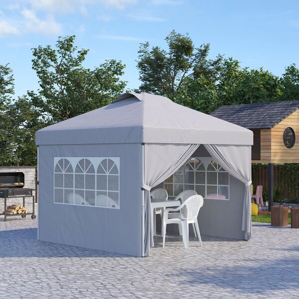Gazebo da Giardino 297x297x284 cm con Altezza Regolabile su 3 Livelli e Finestre Grigio Chiaro