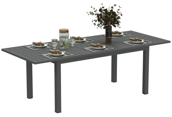 Tavolo da Giardino Allungabile Meccanismo a Farfalla 160-220x90x73 cm per 6-8 Persone in Alluminio Grigio