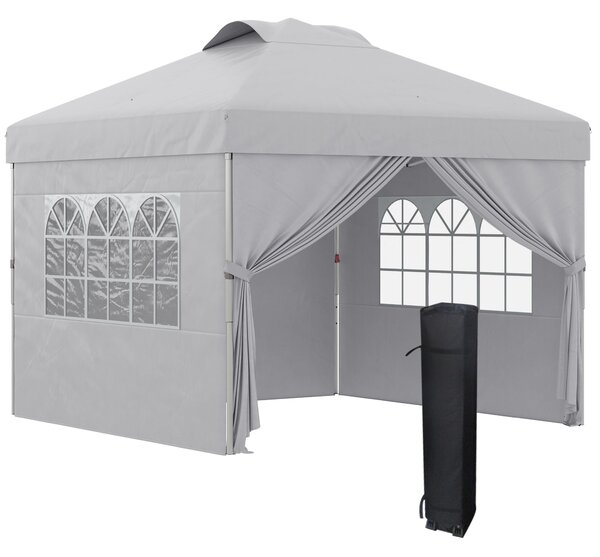 Gazebo da Giardino 297x297x284 cm con Altezza Regolabile su 3 Livelli e Finestre Grigio Chiaro