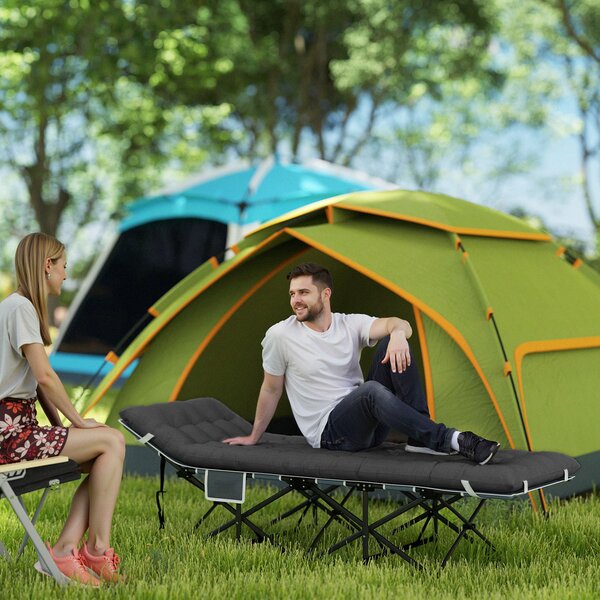 Lettino da Campeggio Pieghevole 196x68x37 cm con Poggiatesta Inclinato e Materasso Rimovibile Nero