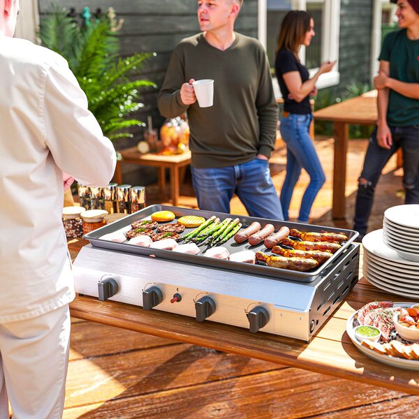 Piastra Barbecue a Gas 77x44,5x19 cm con 4 Bruciatori da 2,4 kw e Piano Antiaderente Argento