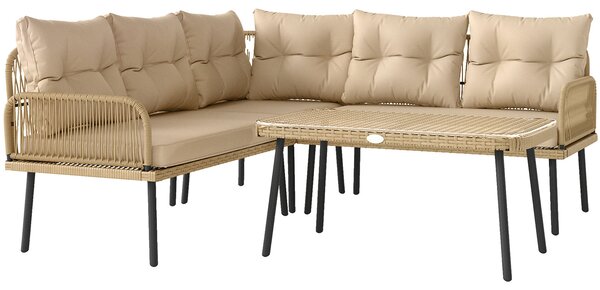 Set Salotto da Giardino 2 Divani Poltrona Angolare e Tavolino in Vetro in Rattan Colore Legno