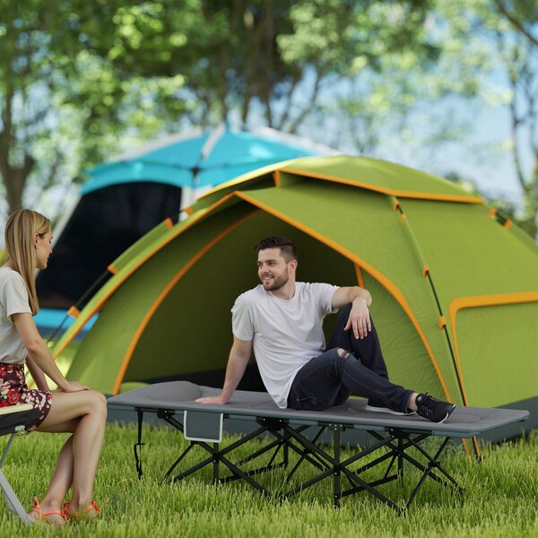 Lettino da Campeggio Pieghevole 187x67x37 cm per Adulti con Cuscino Integrato Grigio