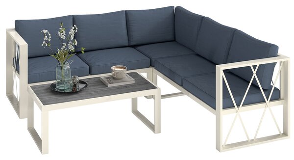 Set Salotto da Giardino Angolare Poltrona Reclinabile 2 Divanetti con Cuscini e Tavolino Grigio