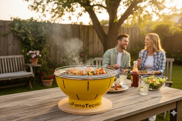 Barbecue a Carbonella Ø41x25 cm Smile in Acciaio Giallo