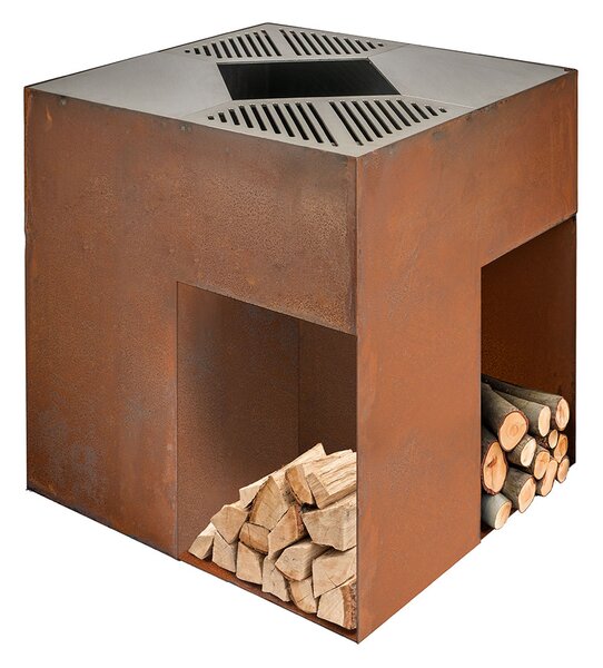 Barbecue a Legna 75x75x75 cm Giglio in Acciaio Effetto Ruggine