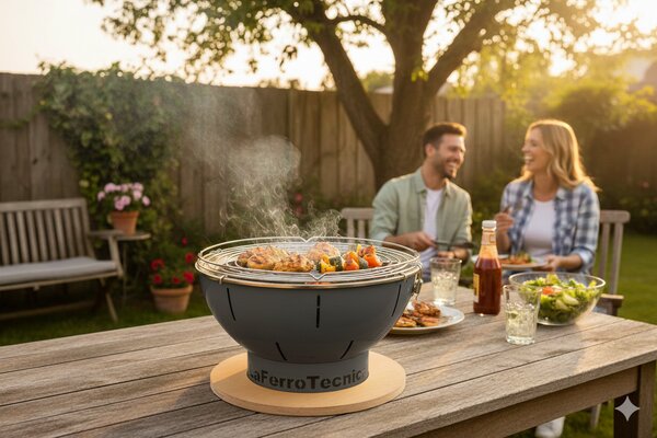 Barbecue a Carbonella Ø41x25 cm Smile in Acciaio Grigio Martellato