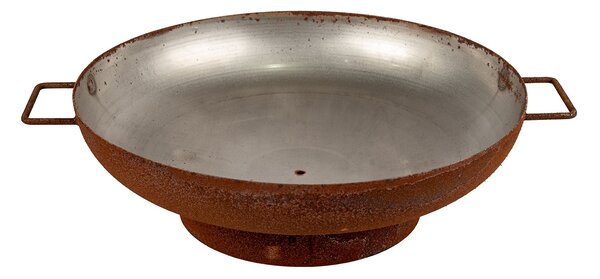 Braciere a Legna Ø55x17 cm Elegante con Manici in Acciaio Effetto Ruggine