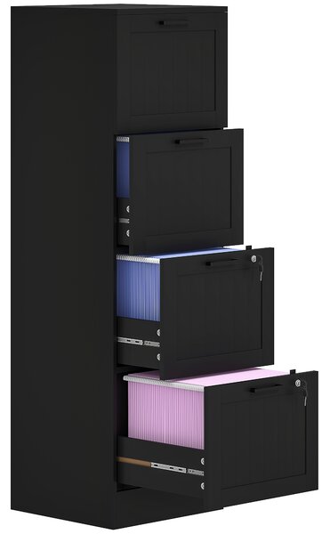 Cassettiera Portadocumenti a 4 Cassetti 40x40x131 cm 2 Serrature in Legno Nero