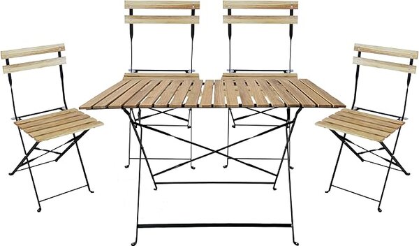 Set Tavolo e 4 Sedie Pieghevoli Coco Double in Legno e Metallo Nero