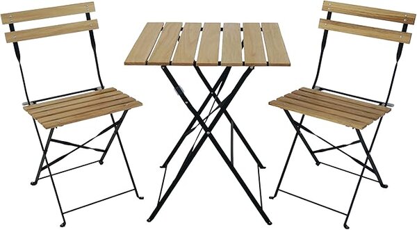 Set Tavolo e 2 Sedie Pieghevoli Coco in Legno e Metallo Nero