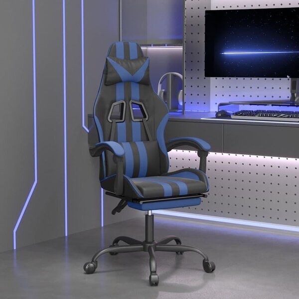 VidaXL Sedia da gioco con poggiapiedi in ecopelle nera e blu