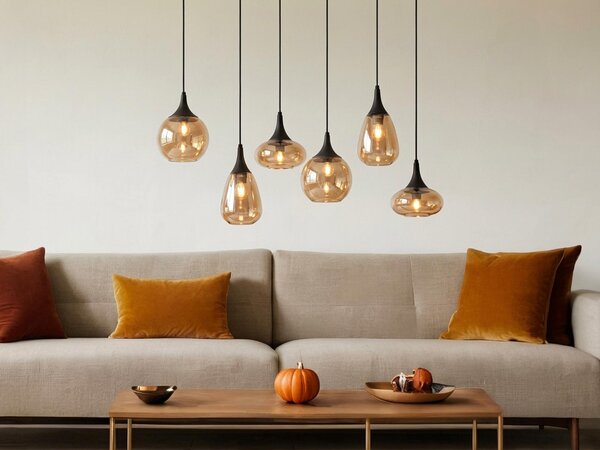 Lampadario a 6 luci Lumina con vetro ambrato