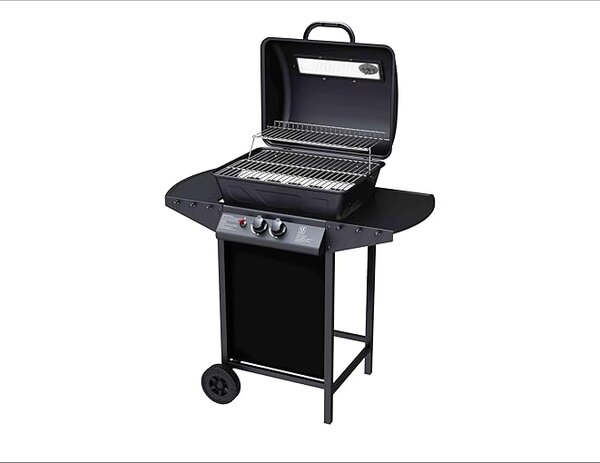 Barbecue a Gas 2 Fuochi John Fuoco Principale da 5,5 kW Accensione Piezoelettrica in Acciaio Smaltato Nero