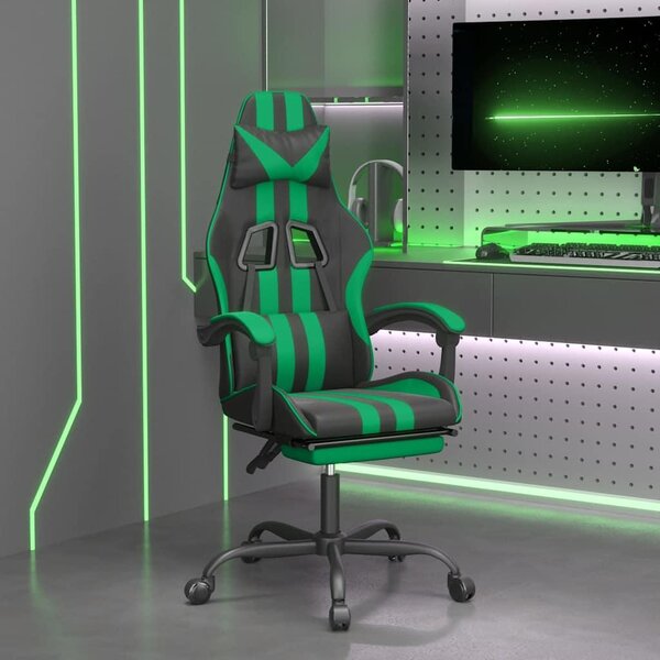 VidaXL Sedia da gioco con poggiapiedi in ecopelle nera e verde